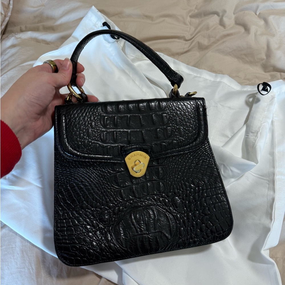 Vintage Brahmin Black Crocodile Embossed Handbag